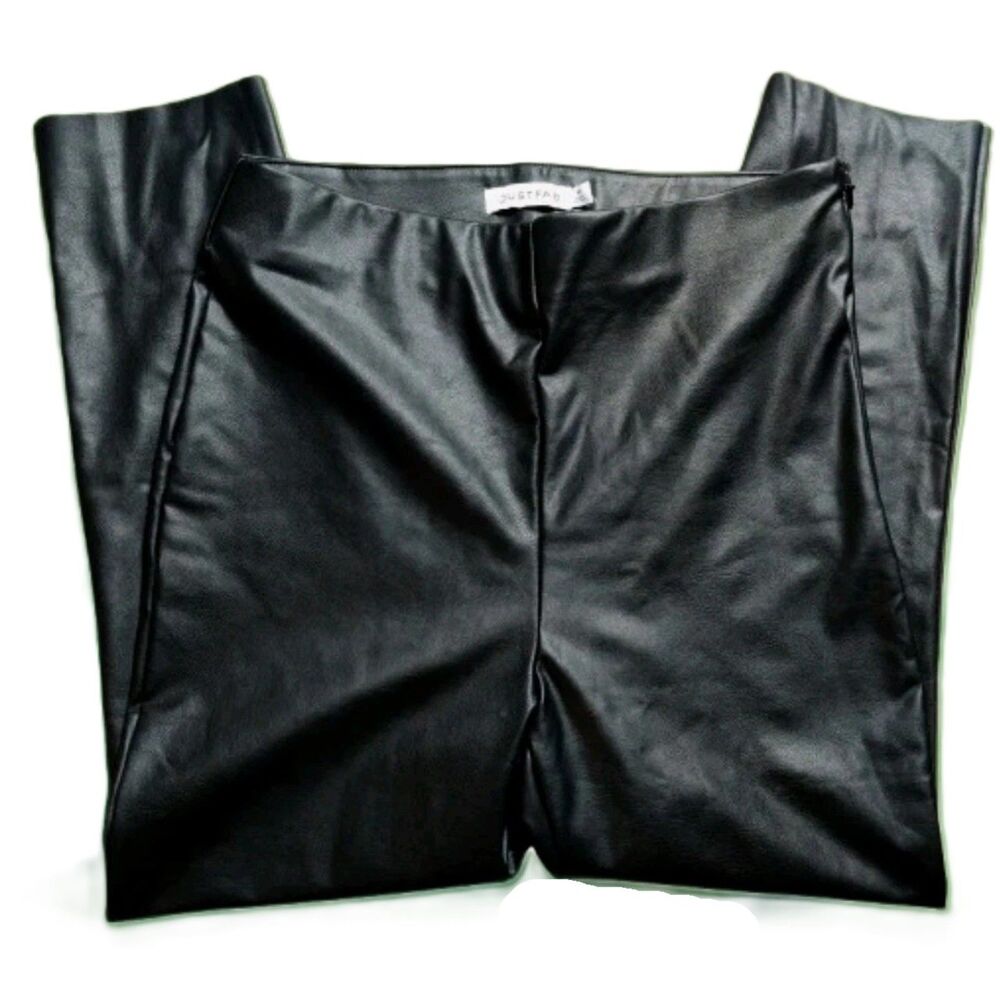 JustFab Faux Leather Leggings Black Pants Size Medium High Rise Stretch Zip Side